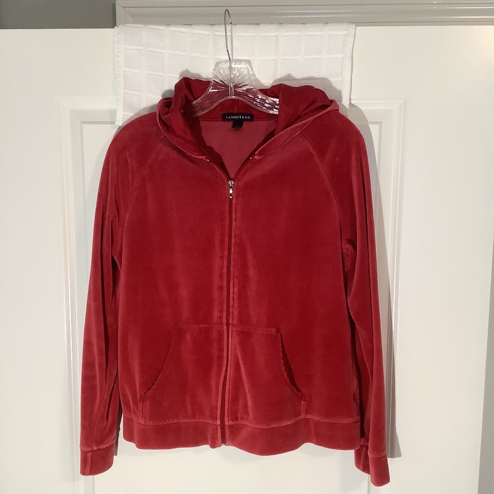 Lands End Ladies Valor Zip Up Hoodie Brick Red Size M (10-12)